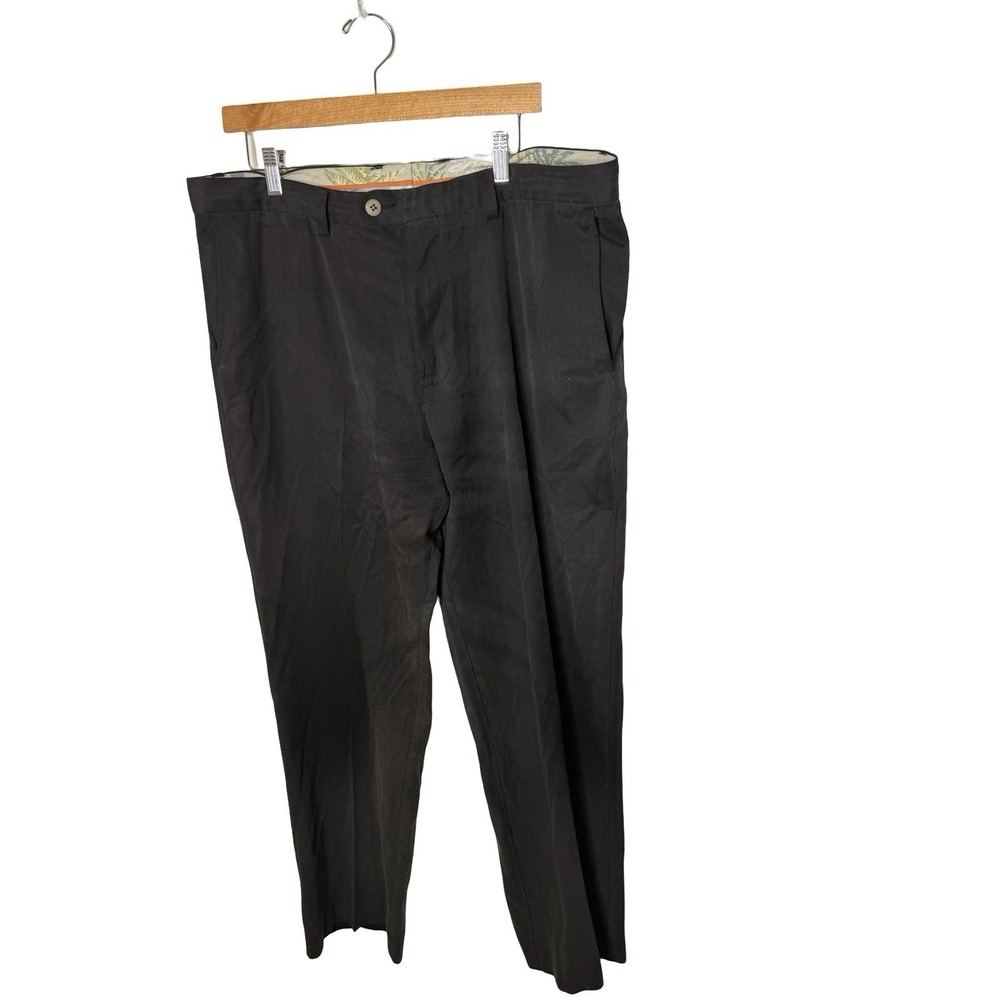 Tommy Bahama Mens Dress Pants 38 x 32 Black Silk Cotton Flat Front Pocket